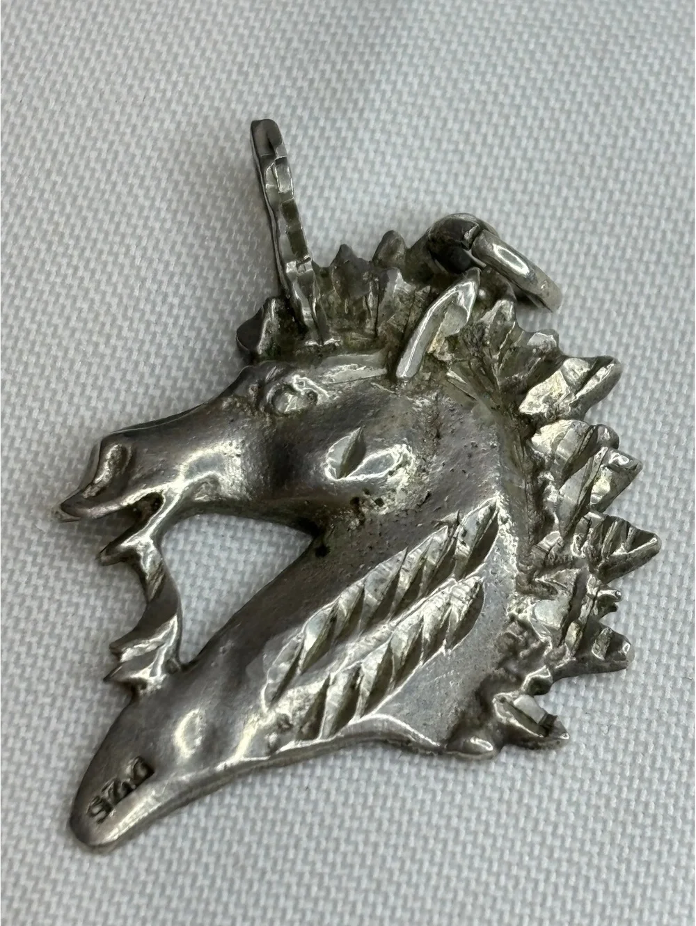 Vintage Silver Unicorn Head Pendant Charm